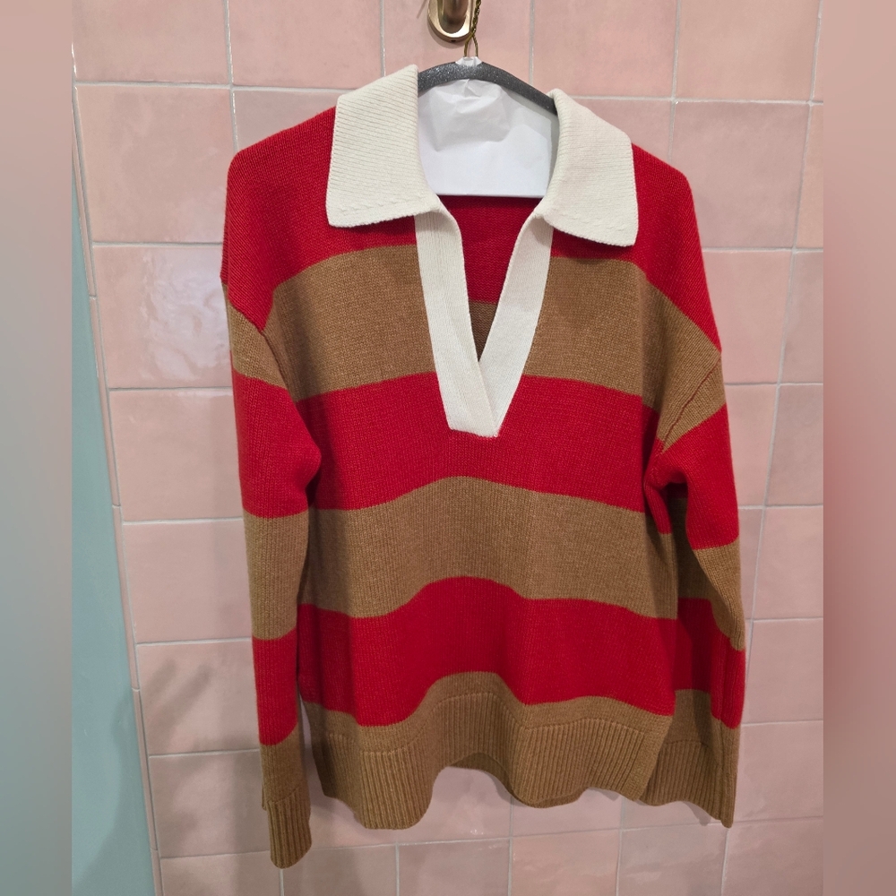 NWOT Rails Red & Tan Striped Rugby Sweater